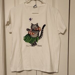 B Kliban Crazy Shirts Hawaii Grass Skirt Hula Cat T-Shirt Size L